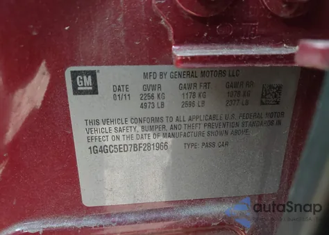 2011 Buick Lacrosse Cxl from USA, damaged, VIN 1G4GC5ED7BF281966